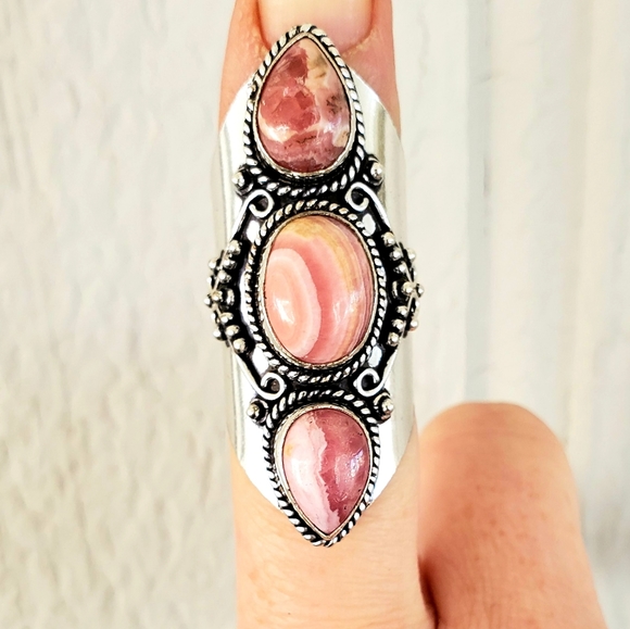 New Rhodochrosite 925 Silver Statement Ring. - Picture 6 of 16